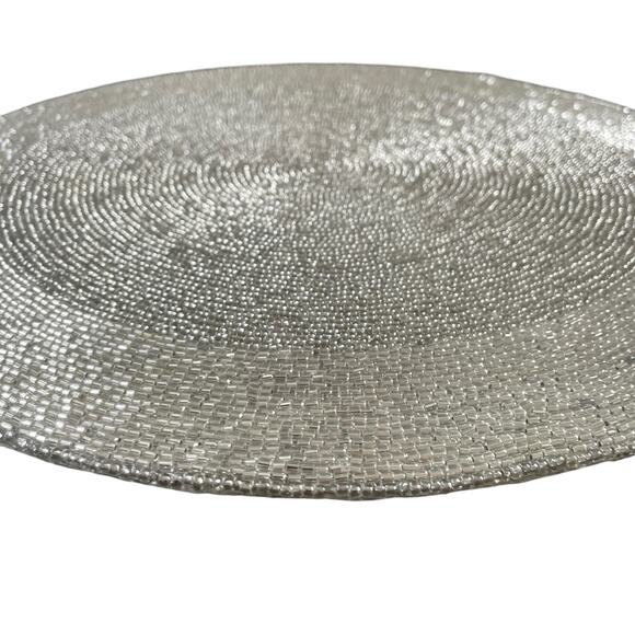 TIRAMISU Hand Beaded Placemat 15in Metallic SILVER Holiday Glam Decor New - Picture 7 of 14